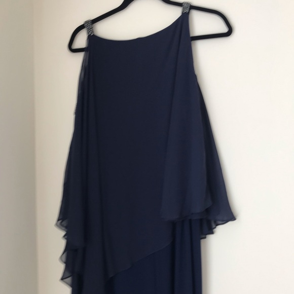 ESCAPE Chiffon Overlay Split Sleeve Gown Navy Blue - Picture 5 of 7